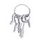 Etched door keys bunch attached to ring. Engraved drawing of keyring, holder. Monochrome handdrawn sketch. Contoured