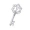 Etched old door key drawn in vintage style. Engraved drawing of ancient antique noble medieval victorian locking item