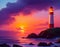 Eternal Beacon - Majestic Lighthouse Against the Sunset Horizon - Generated using AI Technology