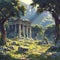 Eternal Beauty: The Greek Temple Ruins in the Sunlit Clearing