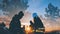 Eternal Escape: Couple's Silhouette with Dreamy Vacation Double Exposure