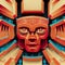 Eternal guardian. Intense closeup of Maya totem deity's enigmatic features. AI-generated