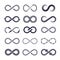 Eternity symbols. Vector monochrome icon collection of infinity logotypes