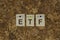 ETF letters pinned on a board