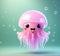 Ethereal Aquatic Dance: 3D Illustration of a Cute Jellyfish