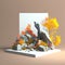 Ethereal autumn rock garden, minimalist mockup for podium display or showcase AI generation