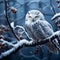 Ethereal beauty Snowy owl amidst snow covered branches in winter setting