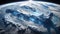 Ethereal Blue Lit Snow Covered Mountains: Earth\\\'s Frozen Beauty from Space