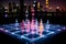 Ethereal Chess: Neon Reflections on Black Marble