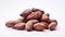 Ethereal Close-up of Cocoa Beans Against Crisp White Background with Left Copyspace