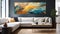 Ethereal Cloudscape: Abstract Orange And Blue Painting For Living Room Decor
