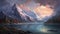 Ethereal Dawn: A Hyper-Realistic Depiction of a Mountain Landscape at Dawn, Evoking a Sense of Peace and Renewal as Nature Awakens