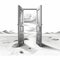 Ethereal Desert Door: Detailed Monochrome Surrealism With Trompe L\\\'oeil Illusions