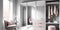 Ethereal Elegance: Navigating a Modern Minimalist Dressing Room in a Serene Monochromatic Symphony of Soft Gray, Clean White, and