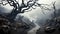 Ethereal Embrace: Trees Enshrouded in Dense Fog