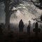 Ethereal Encounter: Grim Reaper in Misty Graveyard