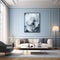 Ethereal Fantasy: Blue Living Room With Abstract Black And White Painting
