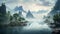 Ethereal Fantasy: Serene Asian Landscape With Mountains And River