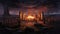 Ethereal Firelight: Enigmatic Figures Dance Within Stonehenge\\\'s Mystical Glow