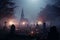 Ethereal Fog Blanketing a Cemetery Mystical fog