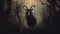 Ethereal Gothic Illustration Of A Dark Wood With A Standing Goat