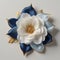 Ethereal Harmony Blue Silk Camellia Flower with Gold Center on a White Canvas