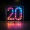 Ethereal Lighting: Colorful Neon Number 20 In Black Box