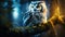 Ethereal Majesty: A Majestic Owl Perched Amidst the Forest\\\'s Serenity at Sunset. Generative AI