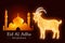 Ethereal mosque silhouette and shimmering goat symbolize Eid al Adha celebrations