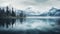 Ethereal Nature Scene: Serene Lake Surrounded By Snow-capped Mountains