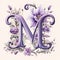 Ethereal Neoclassicism Letter M With Purple Flower Decor