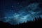 The ethereal night sky above a lush forest illuminates