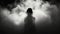 Ethereal Portraiture: Woman\\\'s Silhouette Emerging From Thick White Fogger