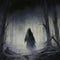 Ethereal Presence: Ghostly Figure Amidst a Dark and Desolate Forest