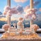Ethereal Reception Buffet Setup in Soft Clouds