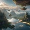 Ethereal scene of floating islands in the sky, connected by intricate rope bridges3