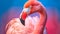 Ethereal Serenade: Realistic Pink Flamingo on Blue Surface