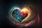 Ethereal, spiritual heart with colourful energy swirling over it\\\'s surface. Generative AI