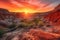 ethereal sunrise, illuminating fiery canyon landscape