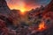 ethereal sunrise, illuminating fiery canyon landscape