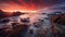 Ethereal Sunrise: Long Exposure Of Ocean On Rocks