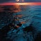 Ethereal Sunset Reflection: Oil Slick Shimmers on the Sea\\\'s Surface