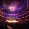 Ethereal Symphony Hall with Grand Chandeliers, Orchestra, and Renowned Composers