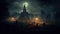 Ethereal Tranquility: Moonlit Overgrown Graveyard in a Misty Creepy Ambiance