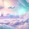 Ethereal Urban Mirage: Futuristic Cityscape Among Celestial Clouds