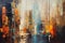 Ethereal Urban Tale: Abstract Cityscape in Deep Oil Brushwork