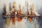 Ethereal Urban Tale: Abstract Cityscape in Deep Oil Brushwork