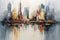 Ethereal Urban Tale: Abstract Cityscape in Deep Oil Brushwork