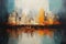 Ethereal Urban Tale: Abstract Cityscape in Deep Oil Brushwork