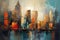 Ethereal Urban Tale: Abstract Cityscape in Deep Oil Brushwork